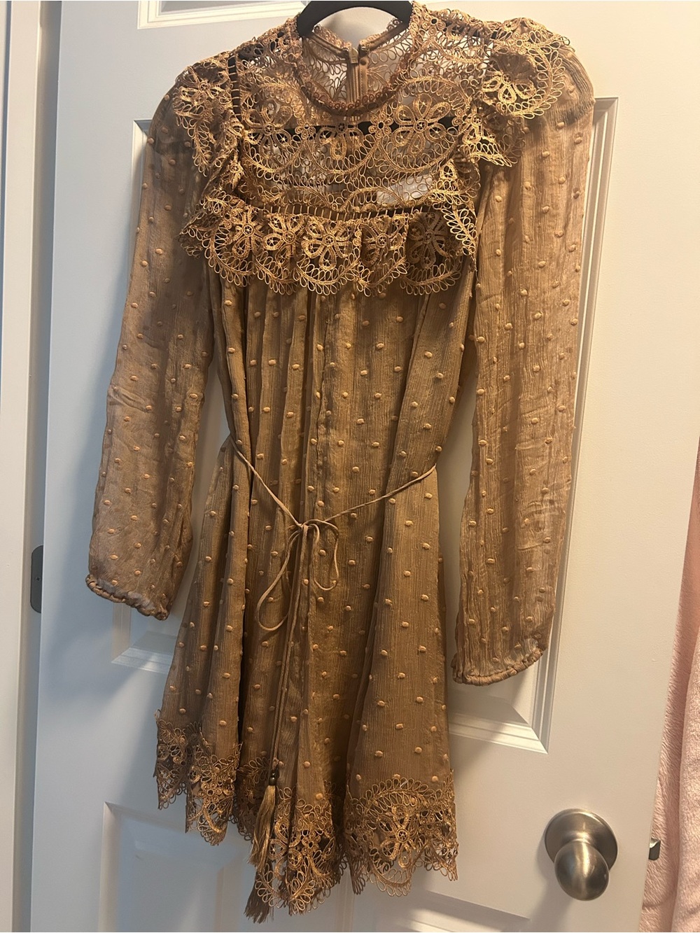 Zimmermann Camel Long Sleeve Lace Detail Dress